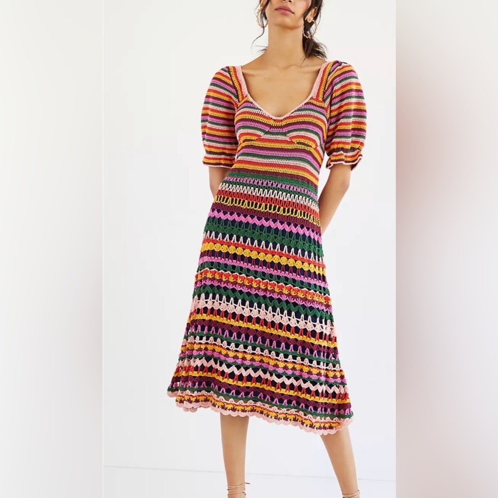 Farm Rio Paloma Crochet Midi Dress